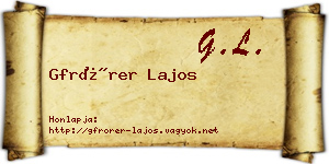 Gfrörer Lajos névjegykártya